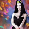 Morticia Addams with deely boppers, 4k, 4k resolution, 8k, HD, High Definition, High Resolution, Beautiful, Matte Painting, Fantasy, Colorful, Energetic, Joyful, Vibrant by Stefan Kostic