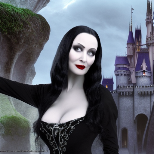 Morticia Addams, 4k, 4k resolution, 8k, HD, High Definition, High Resolution, Matte Painting, Disney, Fantasy by Stefan Kostic