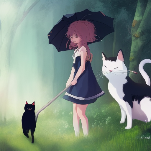 Kiki the witch and Jiji the cat, 4k, 4k resolution, 8k, Highly Detailed, Hyper Detailed, Beautiful, Digital Painting, Anime, Fantasy by Stefan Kostic, Studio Ghibli