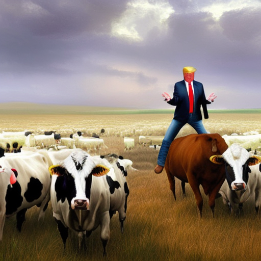 cowboy Donald Trump in a field of cows, Digital Illustration, Matte Painting by Stefan Kostic