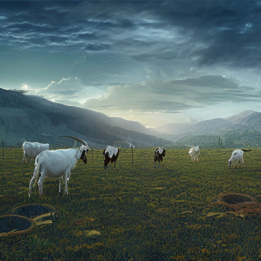 a field of goats, Eldritch, Digital Illustration, Matte Painting by Stefan Kostic