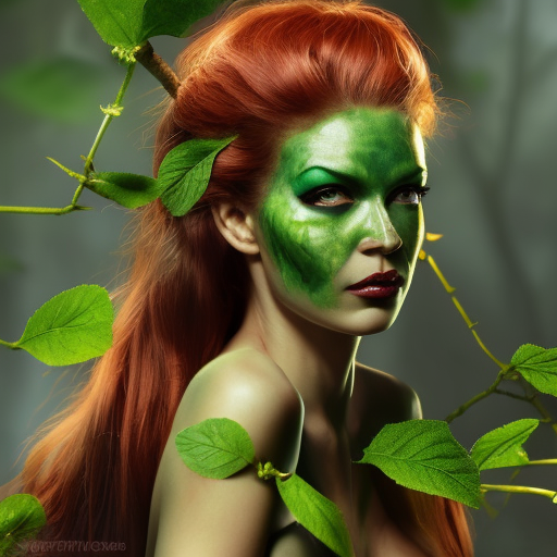 Poison Ivy character, 8k, Highly Detailed, Intricate, Half Body, Matte Painting, Realistic, Sharp Focus, Fantasy by Stefan Kostic