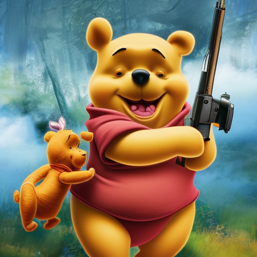 Winnie the Pooh with a pistol, 8k, Highly Detailed, Intricate, Half Body, Matte Painting, Realistic, Sharp Focus, Fantasy by Stefan Kostic