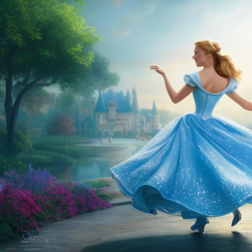 Disney's Belle dancing with Cinderella, no men, 8k, Highly Detailed, Intricate, Half Body, Matte Painting, Realistic, Sharp Focus, Fantasy by Stefan Kostic