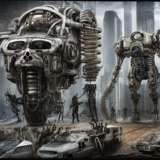 King and Queen of the terminators, t800, 8k, Dystopian, High Definition, Highly Detailed, Hyper Detailed, Intricate, Intricate Artwork, Intricate Details, Ultra Detailed, Cgsociety, Cybernatic and Sci-Fi, Post-Apocalyptic, Cassette Futurism, Cyberpunk, Futuristic, Sci-Fi, Science Fiction, Matte Painting, Sharp Focus by Stefan Kostic