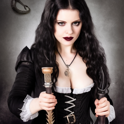 victorian gothic pirate captain, brandishing a dagger, black hair, pale skin, dark eyes, black lace, 4k, 4k resolution, 8k, High Definition, High Resolution, Highly Detailed, Hyper Detailed, Intricate Artwork, Intricate Details, Ultra Detailed, Full Body, Brunette, Small Nose, Sharp Focus, Aerial Photograph, Threatening by Stefan Kostic