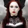 victorian gothic pirate queen, (very dark red hair), pale skin, dark eyes, black lace, small black face tattoo, black lace veil, black lace collar, black lace skirt, 4k, 4k resolution, 8k, High Definition, High Resolution, Highly Detailed, Hyper Detailed, Intricate Artwork, Intricate Details, Ultra Detailed, Full Body, Brunette, Small Nose, Digital Painting, Matte Painting, Sharp Focus, Aerial Photograph, Threatening by Stefan Kostic