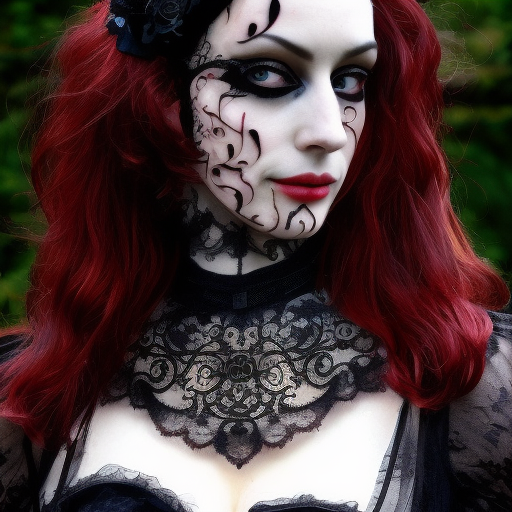 victorian gothic pirate queen, (extremely dark red, almost black hair), pale skin, dark eyes, black lace, small black face tattoo, black lace veil, black lace collar, black lace skirt, 4k, 4k resolution, 8k, High Definition, High Resolution, Highly Detailed, Hyper Detailed, Intricate Artwork, Intricate Details, Ultra Detailed, Full Body, Brunette, Small Nose, Digital Painting, Matte Painting, Sharp Focus, Aerial Photograph, Threatening by Stefan Kostic