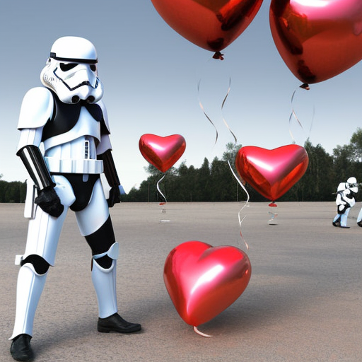 stormtroopers with Valentine's day balloons, 4k, 4k resolution, 8k, HD, High Definition, High Resolution, Highly Detailed, HQ, Intricate Artwork, Ultra Detailed, Full Body, Digital Painting, Matte Painting, Sunny Day, Realistic, Sharp Focus by Stefan Kostic