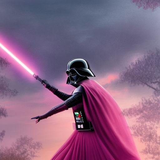 Darth Vader wearing a (pink ball gown). pink dress. wearing a dress., 4k, 4k resolution, 8k, HD, High Definition, High Resolution, Highly Detailed, HQ, Hyper Detailed, Intricate Artwork, Ultra Detailed, Digital Painting, Matte Painting, Sunny Day, Realistic, Sharp Focus by Stefan Kostic