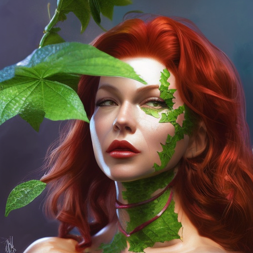 Poison Ivy in the style of Stefan Kostic, 8k, Highly Detailed, Intricate, Half Body, Matte Painting, Realistic, Sharp Focus, Fantasy by Stanley Artgerm Lau