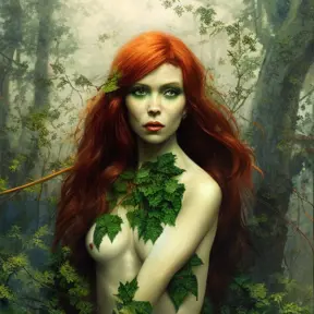 Alluring portrait of Poison Ivy in the style of Stefan Kostic, 8k, Highly Detailed, Intricate, Half Body, Matte Painting, Realistic, Sharp Focus, Fantasy by Greg Rutkowski