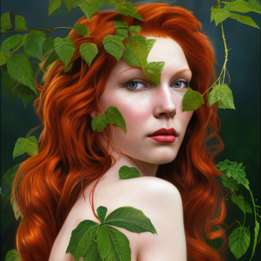 Alluring portrait of Poison Ivy in the style of Stefan Kostic, 8k, Highly Detailed, Intricate, Half Body, Matte Painting, Realistic, Sharp Focus, Fantasy by Alphonse Mucha