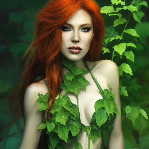 Alluring matte portrait of Poison Ivy in the style of Stefan Kostic, 8k, Highly Detailed, Intricate, Half Body, Matte Painting, Realistic, Sharp Focus, Fantasy by Stanley Artgerm Lau