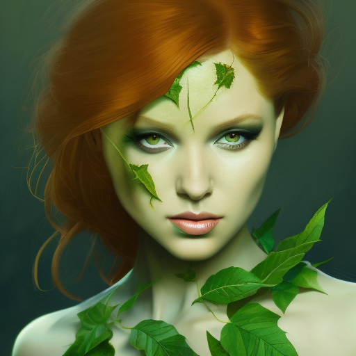 Alluring matte portrait of Poison Ivy in the style of Stefan Kostic, 8k, Highly Detailed, Intricate, Half Body, Matte Painting, Realistic, Sharp Focus, Fantasy by Greg Rutkowski