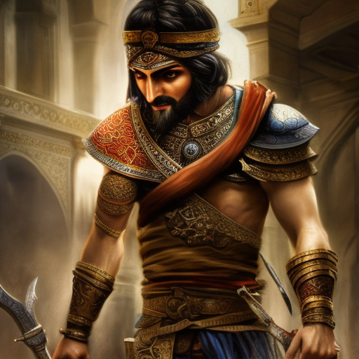 Prince of Persia, swinging, 4k, 4k resolution, 8k, HD, High Definition, High Resolution, Highly Detailed, HQ, Hyper Detailed, Intricate Artwork, Ultra Detailed, Digital Painting, Matte Painting, Realistic, Sharp Focus, Dim light, Fantasy by Stefan Kostic