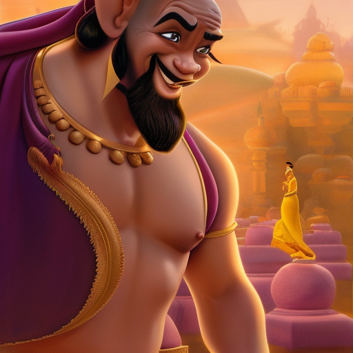 The genie from Disney's Aladdin, 4k, 4k resolution, 8k, HD, High Definition, High Resolution, Highly Detailed, HQ, Hyper Detailed, Intricate Artwork, Ultra Detailed, Digital Painting, Matte Painting, Realistic, Sharp Focus, Dim light, Fantasy by Stefan Kostic