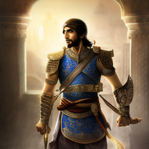 Prince of Persia, jumping off, 4k, 4k resolution, 8k, HD, High Definition, High Resolution, Highly Detailed, HQ, Hyper Detailed, Intricate Artwork, Ultra Detailed, Digital Painting, Matte Painting, Realistic, Sharp Focus, Dim light, Fantasy by Stefan Kostic