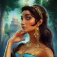 Alluring portrait of Princess Jasmine, 4k, 4k resolution, 8k, HD, High Definition, High Resolution, Highly Detailed, HQ, Hyper Detailed, Intricate Artwork, Ultra Detailed, Digital Painting, Matte Painting, Realistic, Sharp Focus, Dim light, Fantasy by WLOP