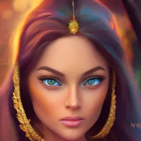 Alluring portrait of Princess Jasmine, 4k, 4k resolution, 8k, HD, High Definition, High Resolution, Highly Detailed, HQ, Hyper Detailed, Intricate Artwork, Ultra Detailed, Digital Painting, Matte Painting, Realistic, Sharp Focus, Dim light, Fantasy by WLOP