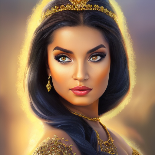 Alluring matte portrait of Princess Jasmine in the style of Stefan Kostic, 4k, 4k resolution, 8k, HD, High Definition, High Resolution, Highly Detailed, HQ, Hyper Detailed, Intricate Artwork, Ultra Detailed, Digital Painting, Matte Painting, Realistic, Sharp Focus, Dim light, Fantasy