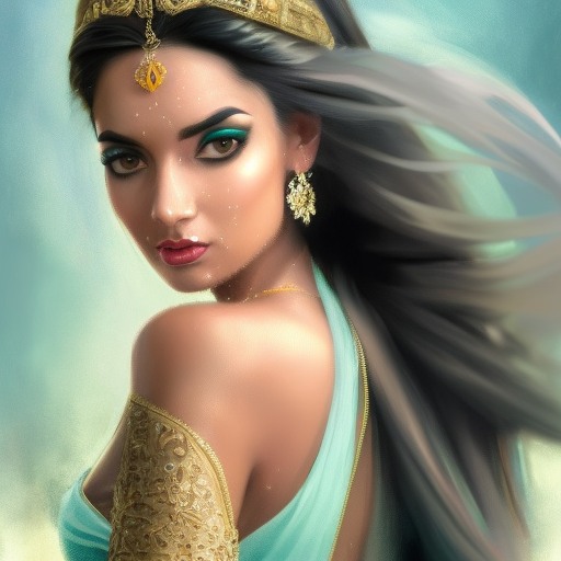 Alluring matte portrait of Princess Jasmine in the style of Stefan Kostic, 4k, 4k resolution, 8k, HD, High Definition, High Resolution, Highly Detailed, HQ, Hyper Detailed, Intricate Artwork, Ultra Detailed, Digital Painting, Matte Painting, Realistic, Sharp Focus, Dim light, Fantasy