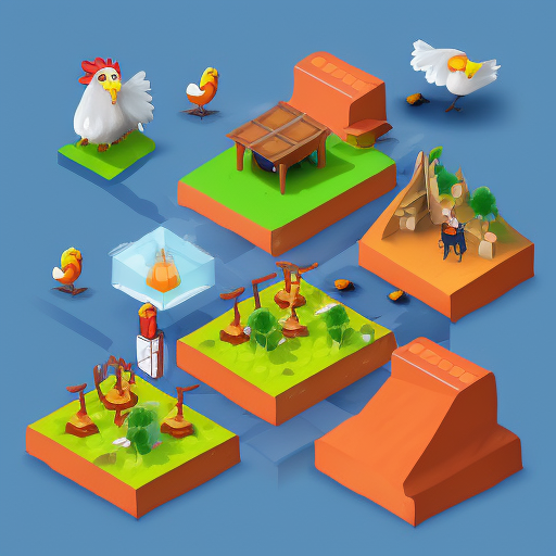 Chicken  art  style isometric for mobile game In full growth stands on the platform, Matte