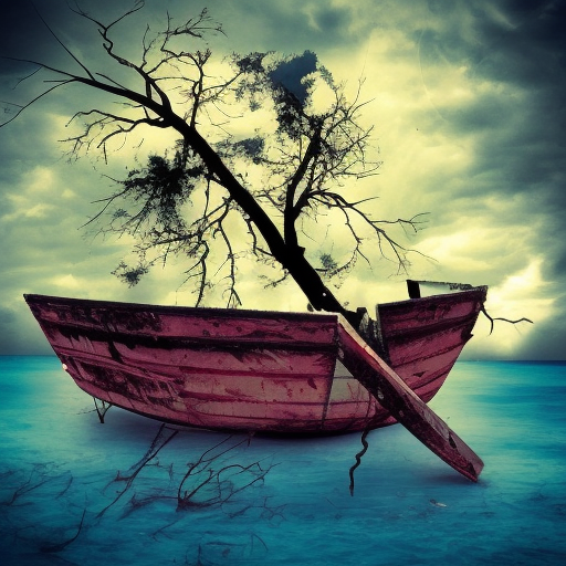 broken old boat in big storm, Album cover, Comics, Colorful
