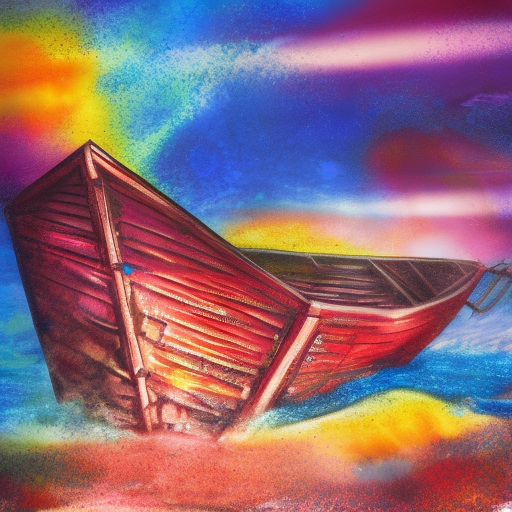 Broken old boat in big storm, Album cover, Volumetric Lighting, Oil Pastel, Comics, Colorful