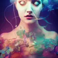 Dynamic underwater ink art of a young woman in a cute princess outfit in Pastels and colorful fun intricate embellishments and geometric patterns and designs, cute colorful lighting, photography, cinematic, detailed character portrait,  ++detailed and intricate environment, strong breeze, High Definition, Intricate, Cinematic Lighting, Photo Realistic by Alberto Seveso