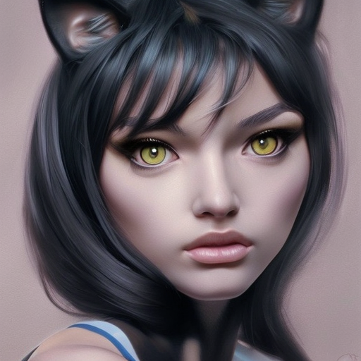 Catgirl, Photo Realistic by Stanley Artgerm Lau, Stefan Kostic