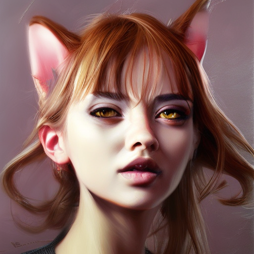 Catgirl, Photo Realistic by WLOP, Stefan Kostic