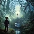 A boy looking at a dimensional portal in the hidden garden, Hyper Detailed, Intricate, Artstation, Gothic and Fantasy, Vintage Illustration, Epic, Sharp Focus, Smooth, Ray Tracing, Concept Art by Greg Rutkowski