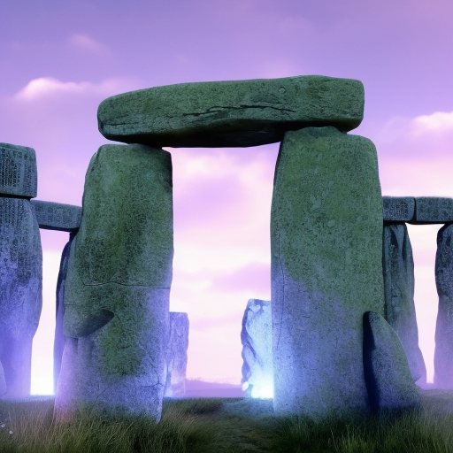 A glowing portal in front of Stonehenge at night, 8k, Award-Winning, Highly Detailed, Beautiful, Octane Render, Unreal Engine, Radiant, Volumetric Lighting by James Gurney, Greg Rutkowski