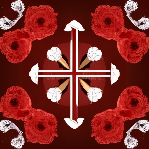 Four red roses intertwined in the shape of a cross, simple and clean vector, no jagged lines, 8k, Highly Detailed, Hyper Detailed, Vintage Illustration, Sharp Focus, Smooth, Octane Render, Vector Art