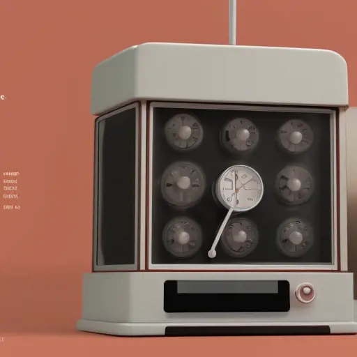 A surreal Time Machine designed by Dieter Rams. Product ad retro, 8k, Highly Detailed, Vintage Illustration, Sharp Focus, Octane Render, Unreal Engine, Vector Art