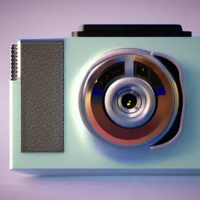 Futuristic pocket camera designed by Dieter Rams. Pastel colors, 8k, Highly Detailed, Vintage Illustration, Sharp Focus, Octane Render, Unreal Engine, Vector Art