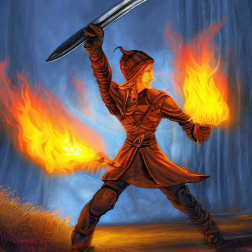 Stickman with a Flaming Sword, 16-Bit, Fantasy by Steve Argyle