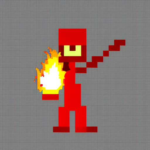 Basic Stickman with a Flaming Sword, 16-Bit, Pixel Art