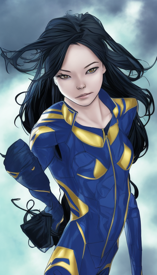 15 year old beautiful Cassandra Cain. Wearing blue three piece suit., High Resolution, Highly Detailed