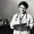 female medical doctor, holding a paragraph symbol in her right hand, Highly Detailed by Ansel Adams