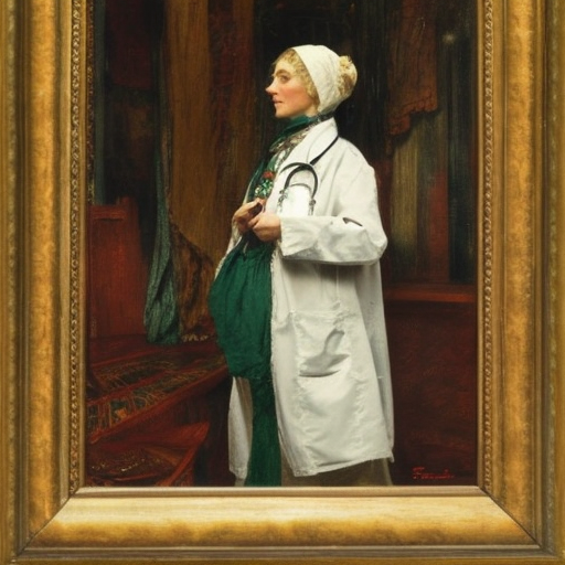 female medical doctor, wearing a paragraph symbol on her clothing, Highly Detailed, Intricate Artwork by Edwin Austin Abbey