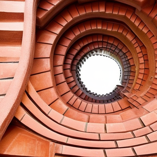 Terracotta staircase with penrose bricks , spiraling in a majestic pattern to a surreal and magical landscape filled with amazing flora and fauna , staircase leading to the unknown, earthy alien landscape, Magical