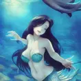 underwater scene full body shot deep sea under water mermaid wearing a mermaid tail costume with clam shell top, anime, strong impressionism paint style, strong expressiveness and emotionality, cinematic lighting, visual clarity, Animecore, Cinematic Lighting by Krenz Cushart, Miho Hirano