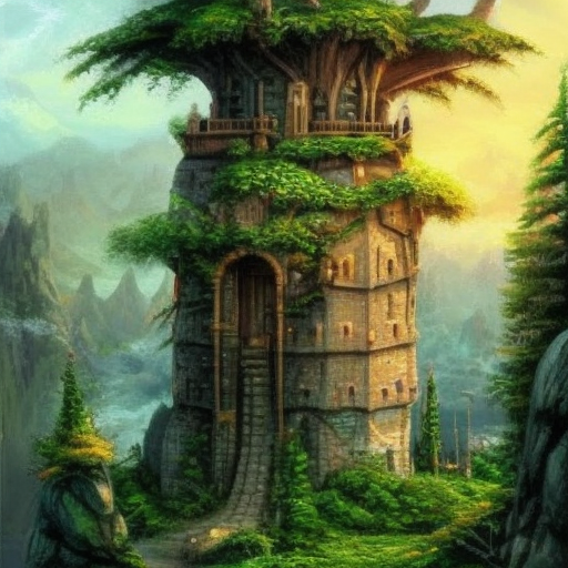 Wizard's tower in fantasy landscape, Magical, Fantasy