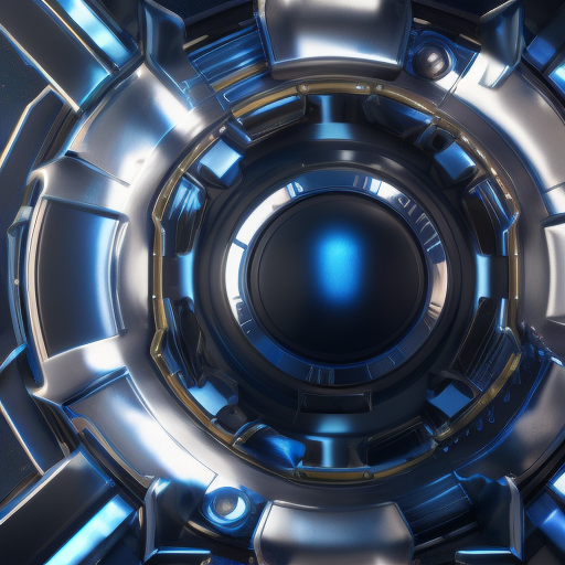 Closeup of dark blue, black and gold futuristic metallic shield, Cybernatic and Sci-Fi, Digital Painting, Octane Render, Unreal Engine