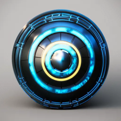 Closeup of futuristic metallic shield, dark blue, black and gold, Cybernatic and Sci-Fi, Digital Painting, Octane Render, Unreal Engine