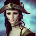 Alluring matte portrait of a beautiful female Pirate in a pirate outfit, 8k, Highly Detailed, Intricate, Half Body, Realistic, Sharp Focus, Volumetric Lighting, Fantasy, Elegant by Alphonse Mucha