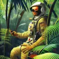 Astronaut in a Jungle, cold color palette, muted colors, 8k, Highly Detailed by Syd Mead
