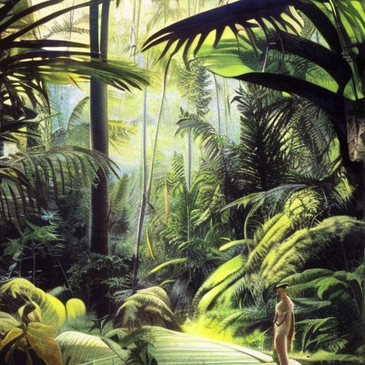 Astronaut in a Jungle, cold color palette, 8k, Highly Detailed, Matte Painting, Photo Realistic by Syd Mead